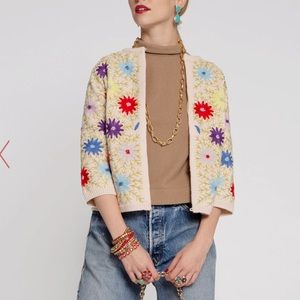 Frances Valentine Floral Cardi Coat Small Natural Sweater Knit Wool